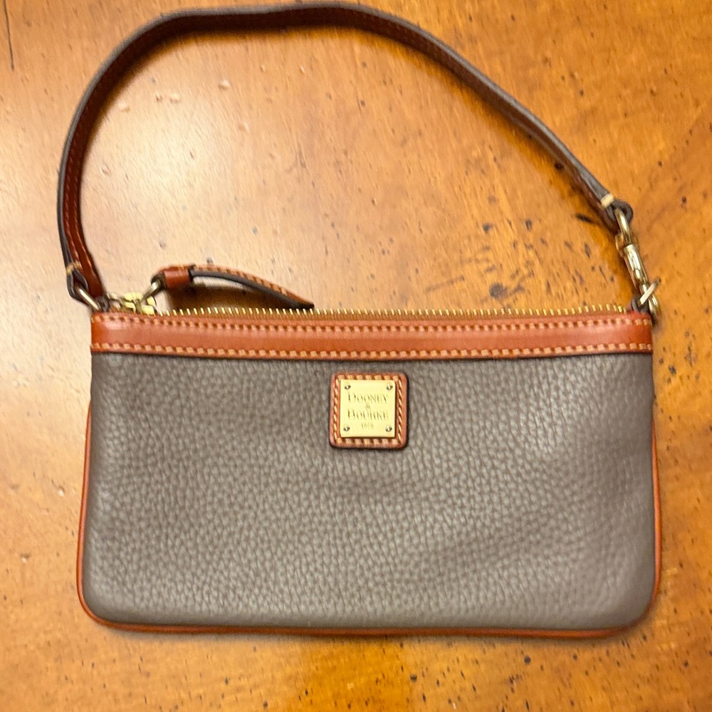 Dooney & Bourke Gray and Brown Pebble Leather Wristlet